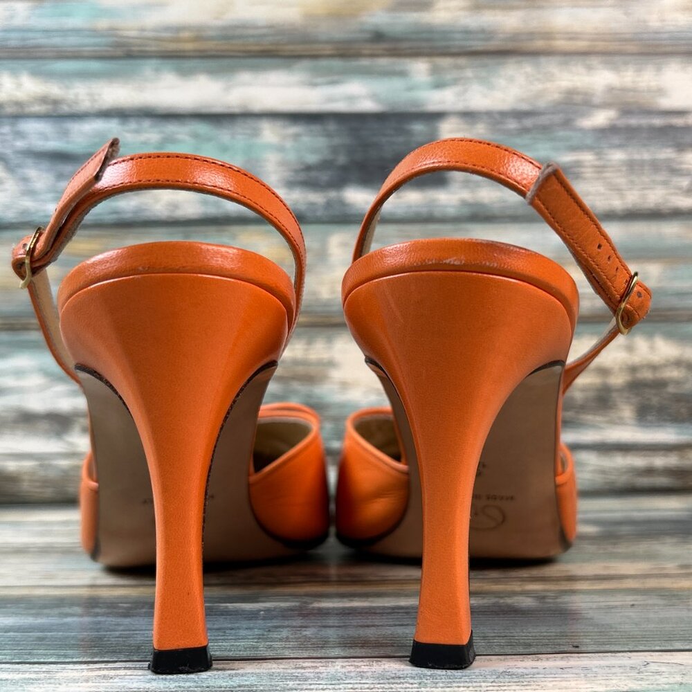 St John Slingback Pumps Womens 6.5B Orange Leather Dress Shoe Work Formal Heels - Picture 5 of 13